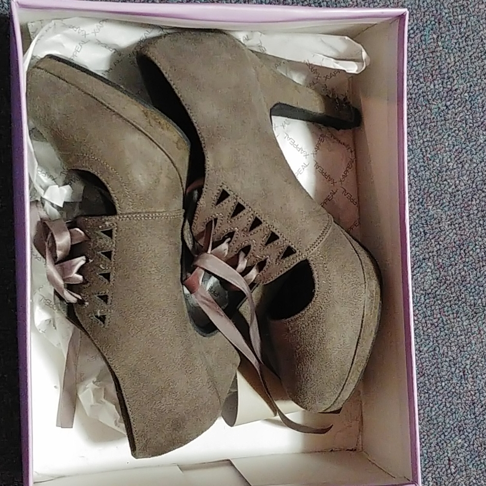 Grey suede heels